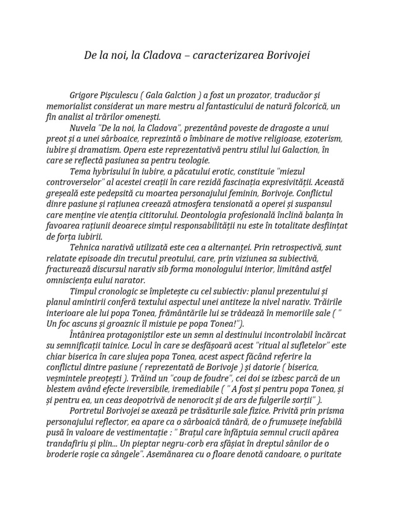 De La Noi La Cladova Caracterizarea Borivojei