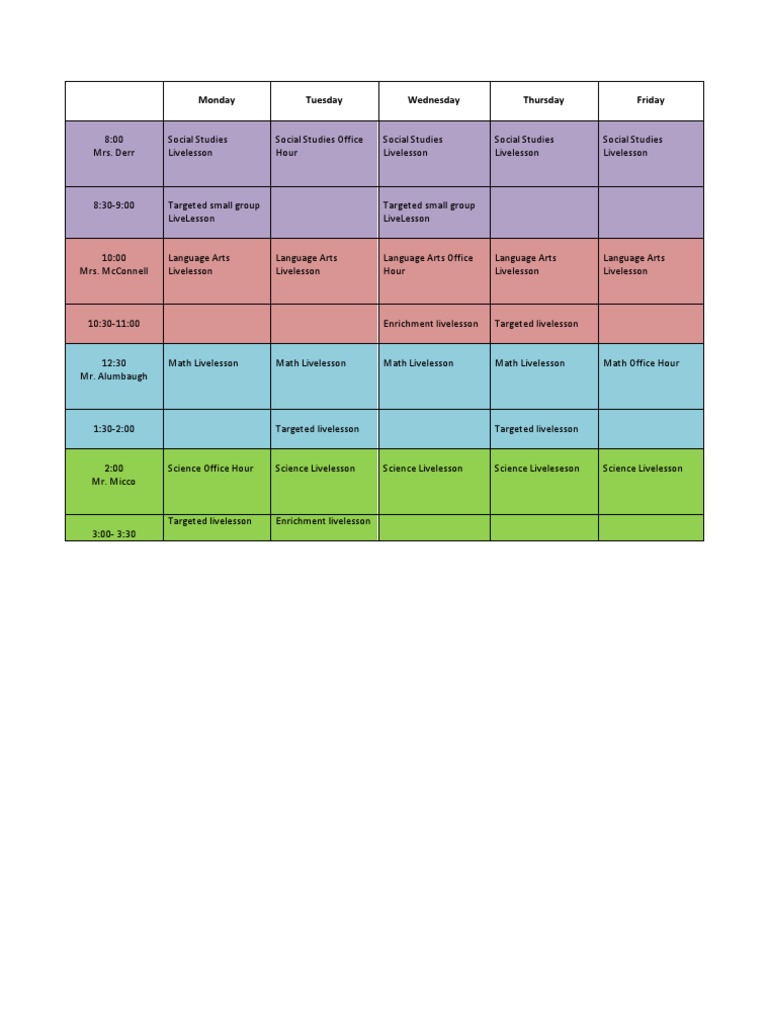 Weekly Live Lesson Schedule | PDF