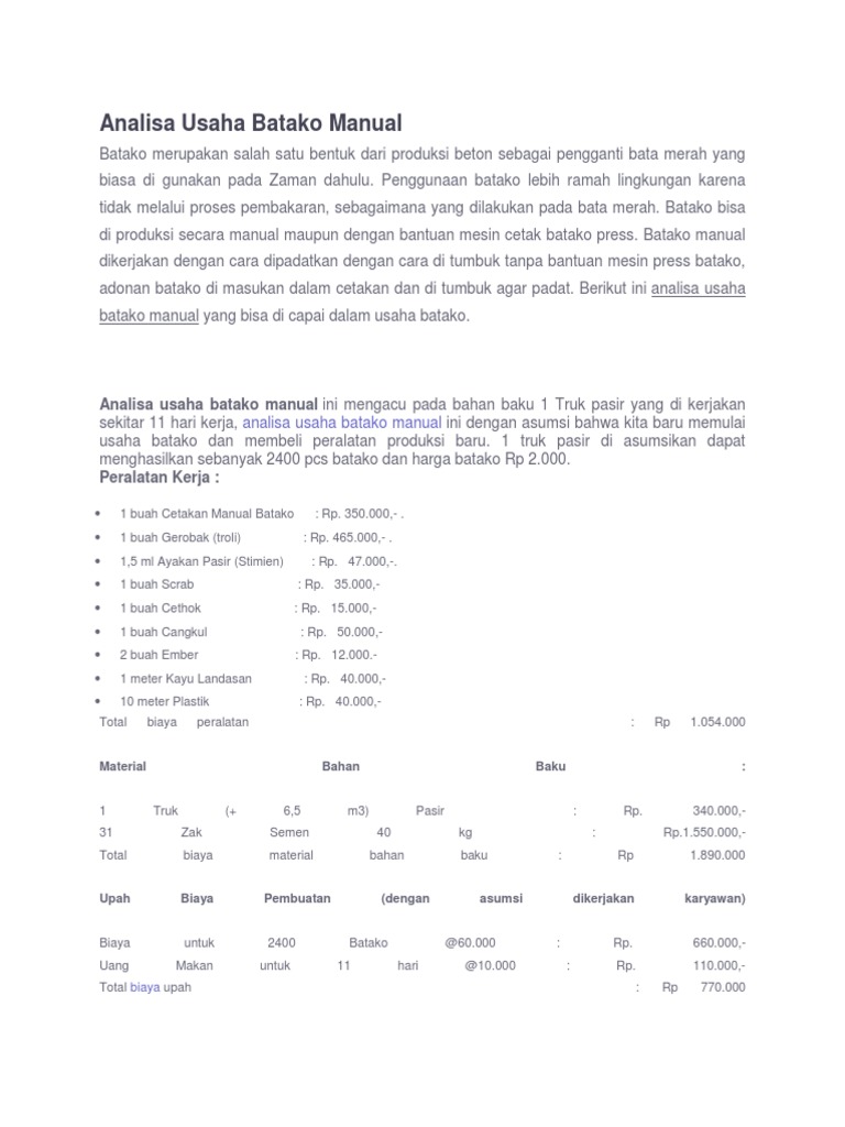 Analisa Usaha Batako Manual Analisa Usaha Batako Manual