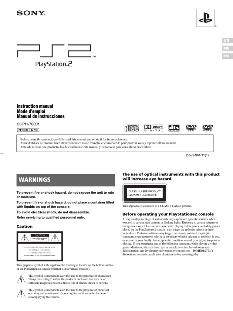 Playstation 2 Scph70001 Instruction Manual | PDF | Ac Power Plugs And ...