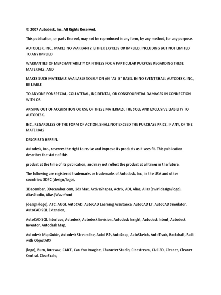 © 2007 Autodesk, Inc. All Rights Reserved | PDF | Autodesk | Auto Cad