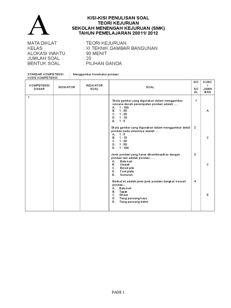 New Soal Pondasi Dan Denah 1