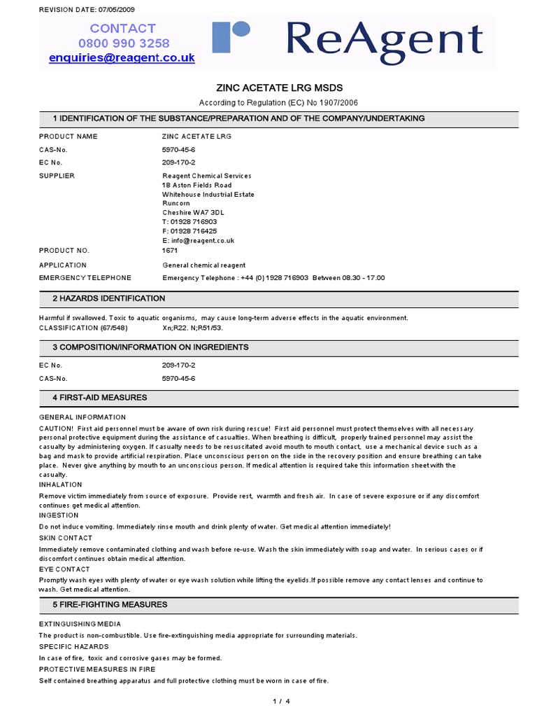 Zinc Acetate Lrg Msds Runcorn Cleaning Company Personal Protective