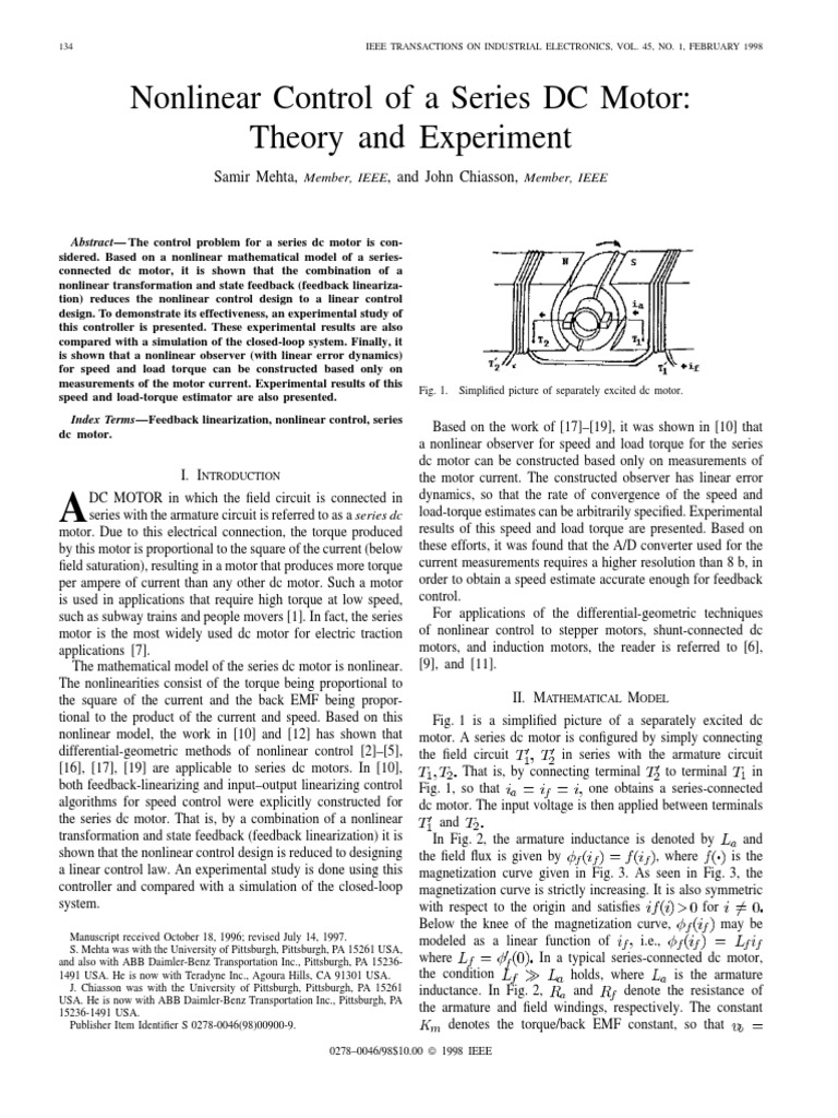 Feedback Linearization of DC Motors Theory and Experiment PDF