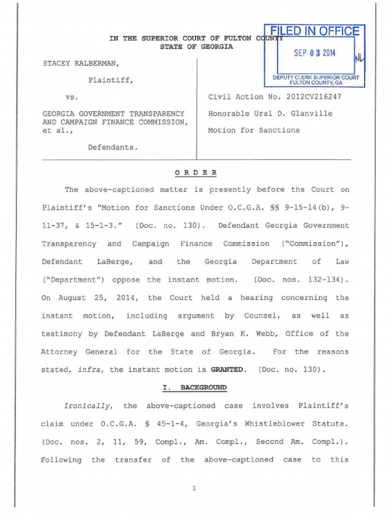 Motion for Sanctions GRANTED against GOVERNMENT TRANSPARENCY
