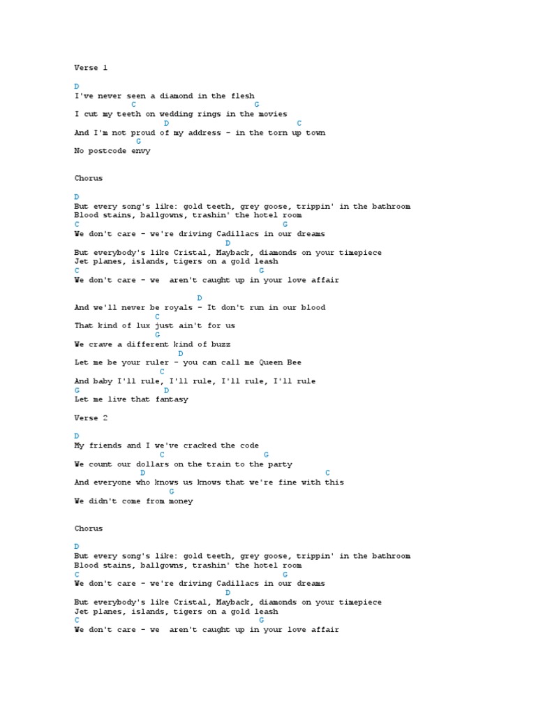 Royals Song Lyrics Analysis | PDF | Poetry