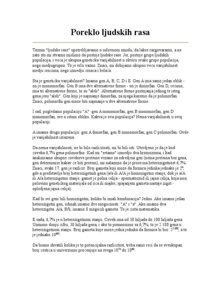 Poreklo Ljudskih Rasa | PDF