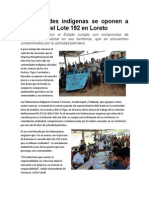 Comunidades Indígenas Se Oponen a Licitación Del Lote 192 en Loreto