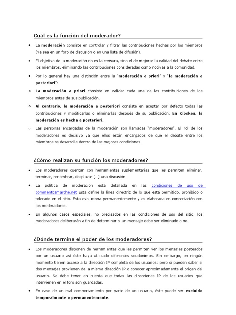 Cuál es la función del moderador Foro de Informática y tecnología de la información