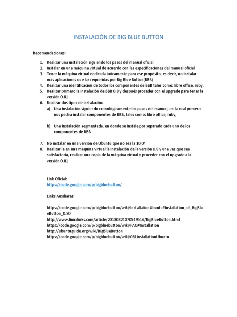 Instalación de Big Blue Button 0.8 | PDF
