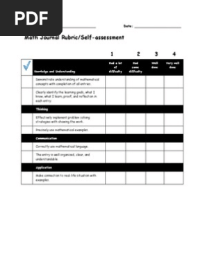 math journal rubric