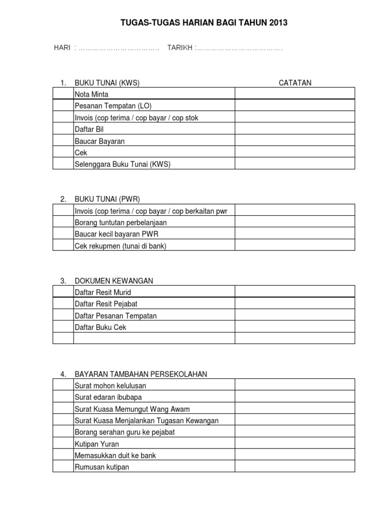 Senarai Tugas Harian Pt Kew Pdf