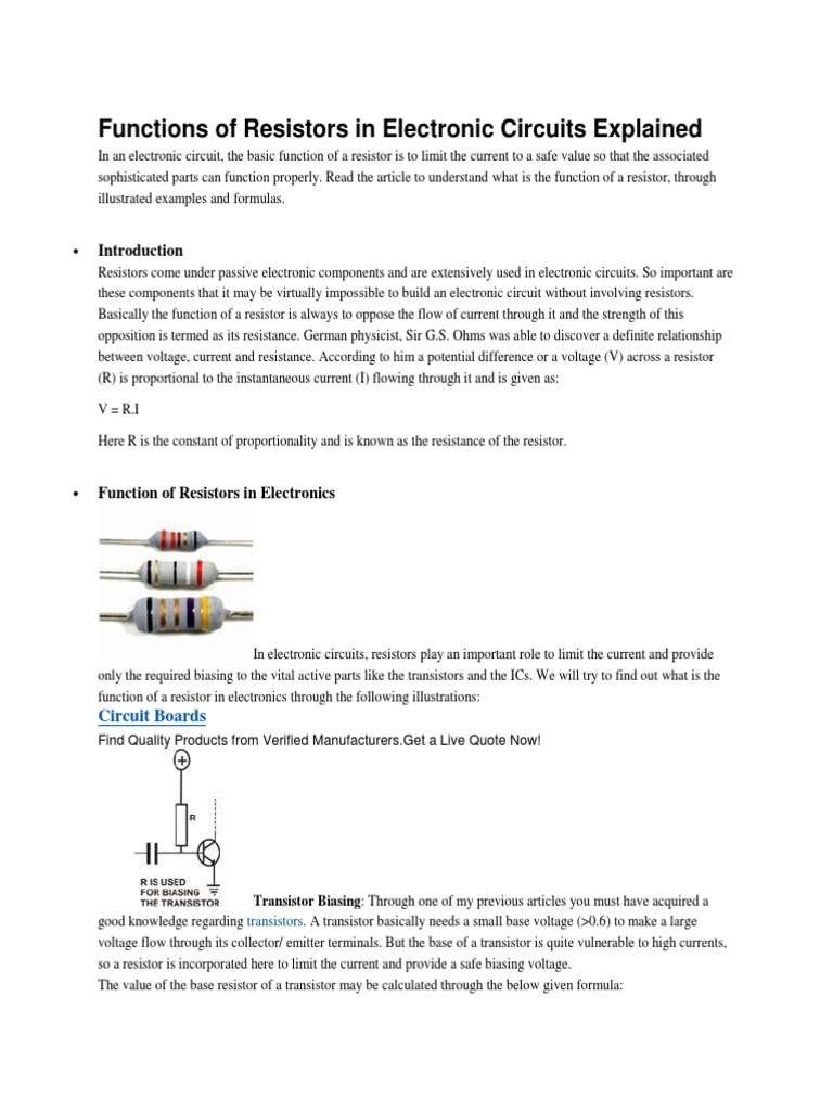 Functions of Resistors in Electronic Circuits Explained Electronic Circuits Resistor