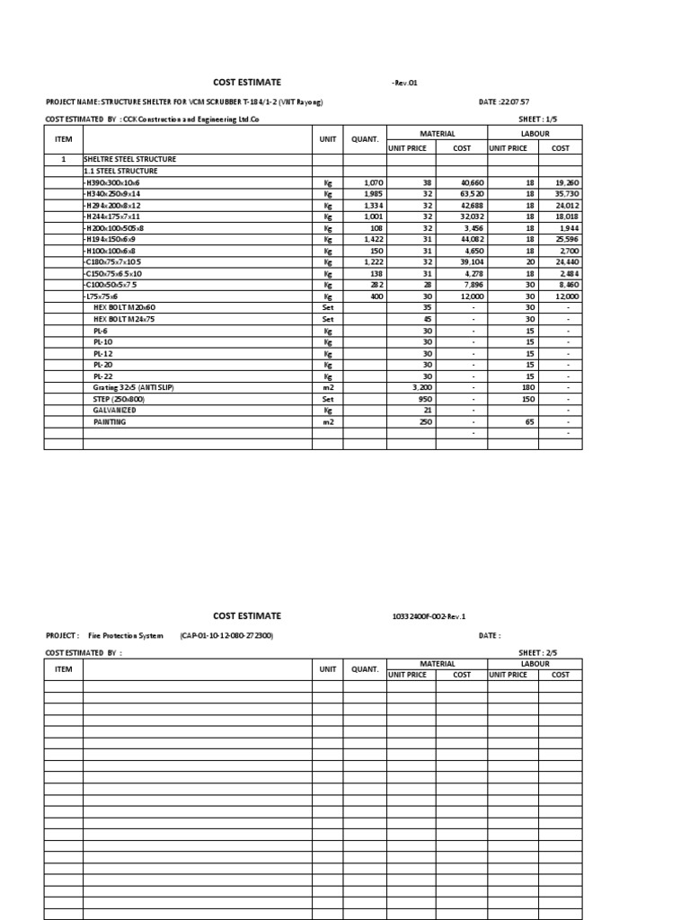 COST ESTIMATE(Fire ProtectionSystem)