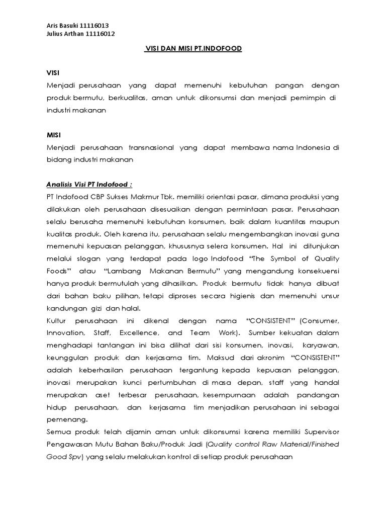 Contoh Visi Misi Tujuan Dan Sasaran Perusahaan Makanan – Berbagai Contoh