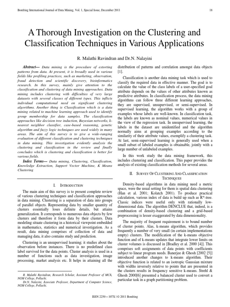 A Thorough Investigation On The Clustering and Classification ...
