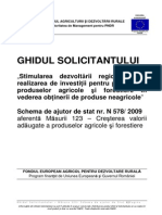 GHIDUL SOLICITANTULUI Pt Schema de Ajutor de Stat N 578 2009 Aferenta Masurii 123