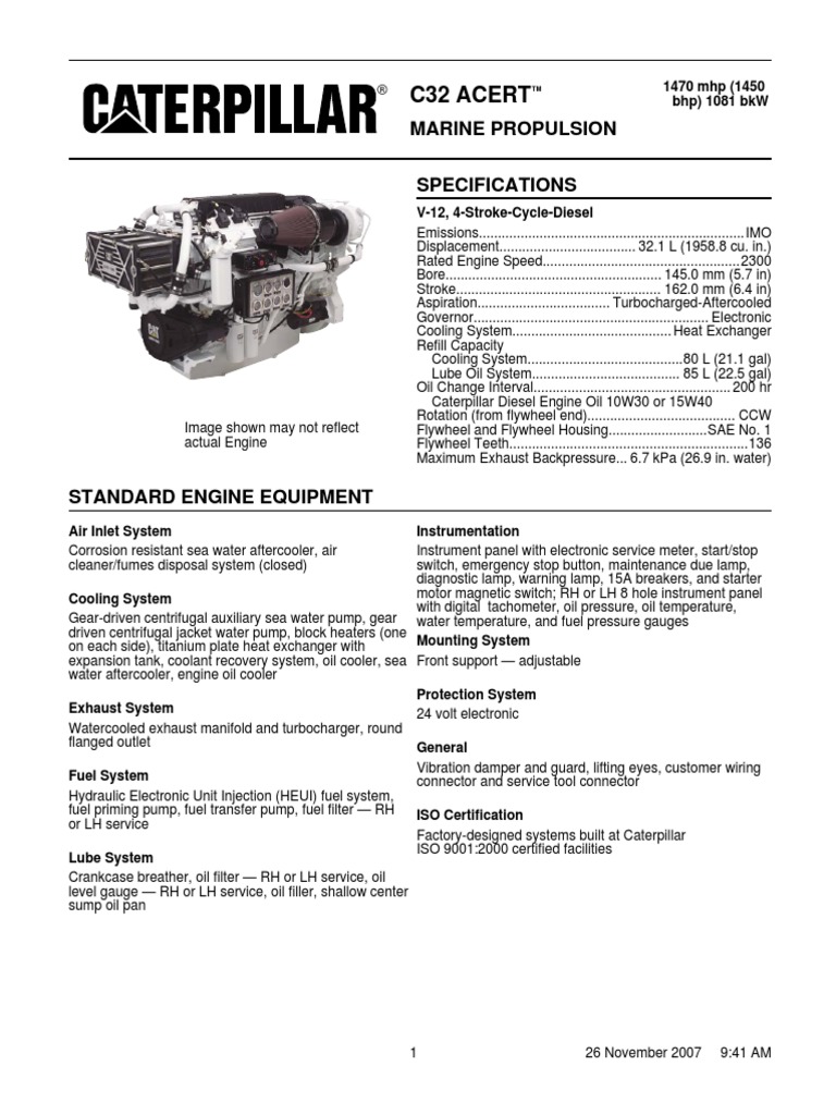 C32 ACERT 1450 Hp at 2300 Rpm Spec Sheet Engines Machines