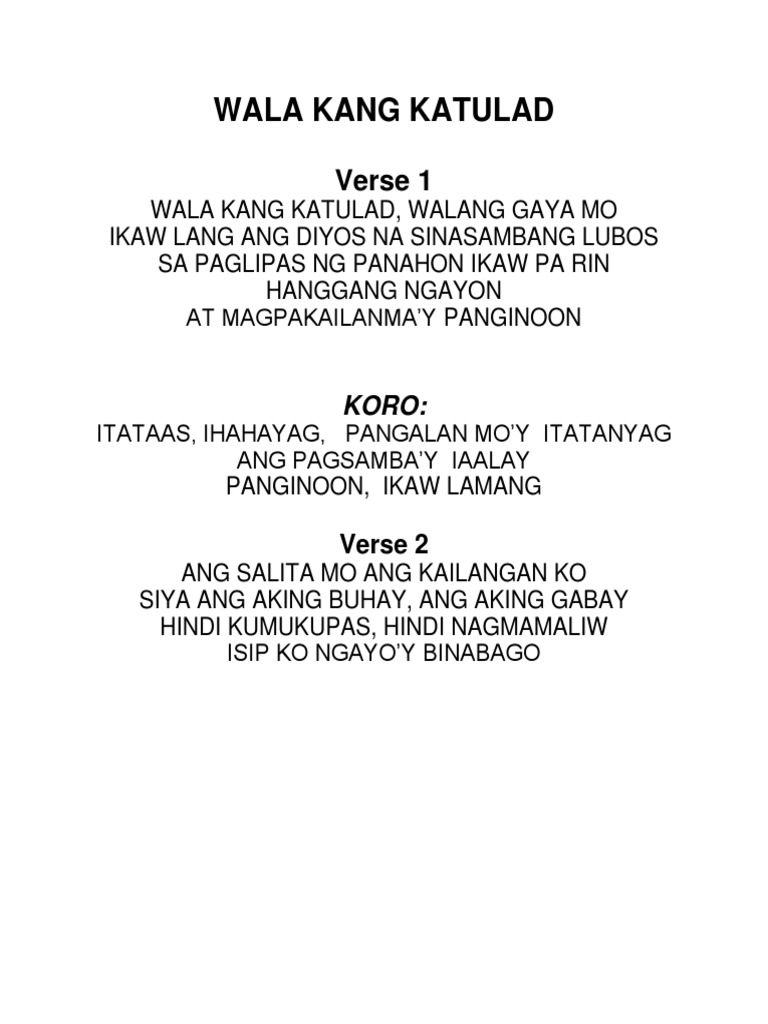Wala Kang Katulad Lyrics Pdf 