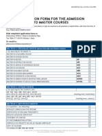 Application Form For The Admission To Master Courses