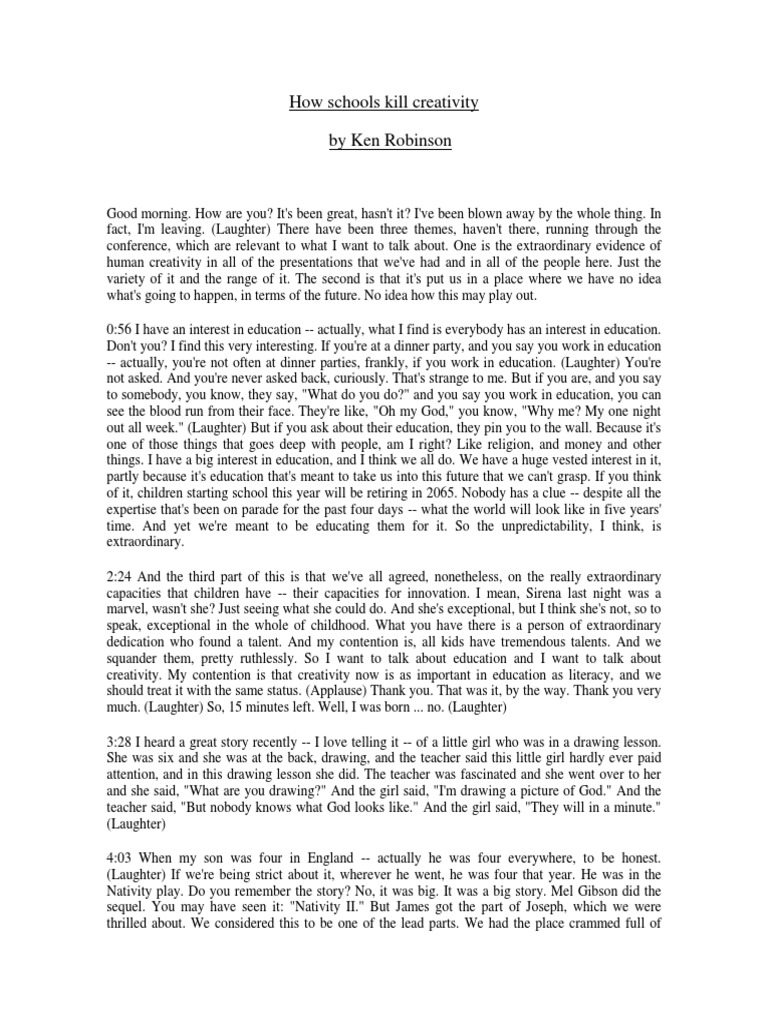 How Schools Kill Creativity PDF Intelligence Creativity