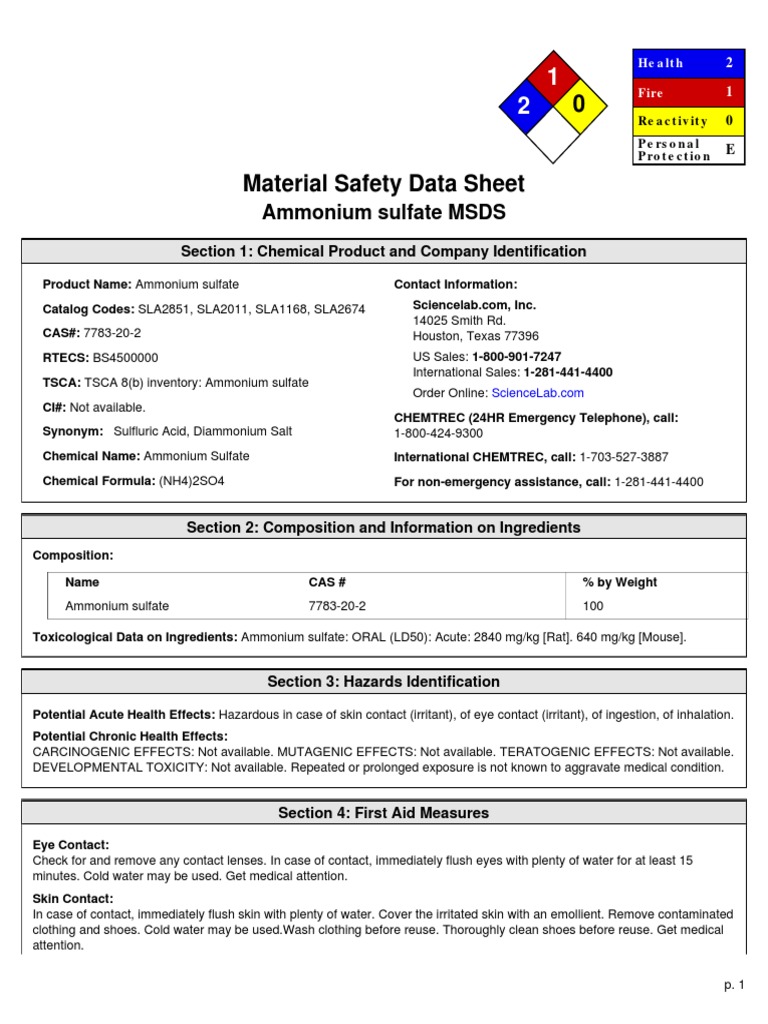 MSDS Toxicity Personal Protective Equipment