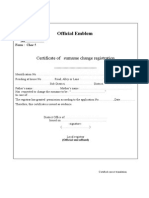 Certificate of Surname Change Registration