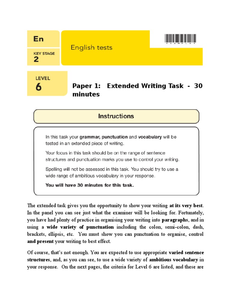 English Level 6 The Extended Writing Task Examples PDF Ellipsis