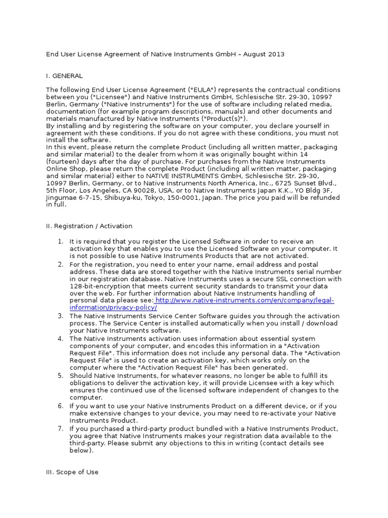 Native Instruments EULA August 2013 | PDF | Computers