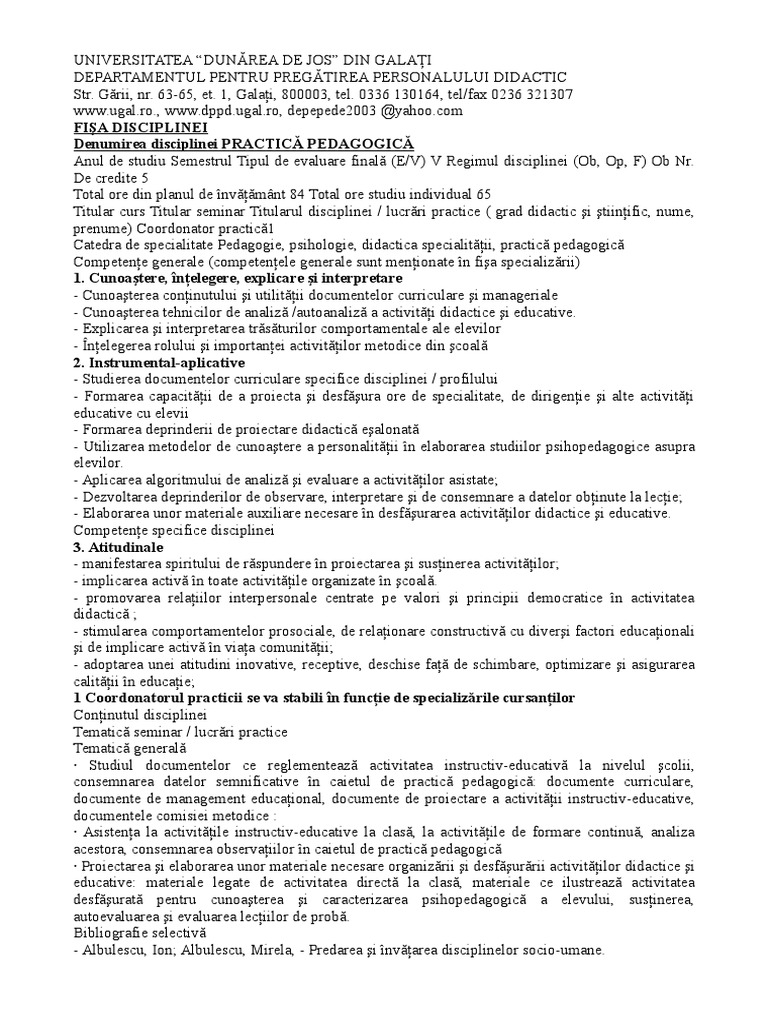 Fisa Disciplinei DPPD | PDF