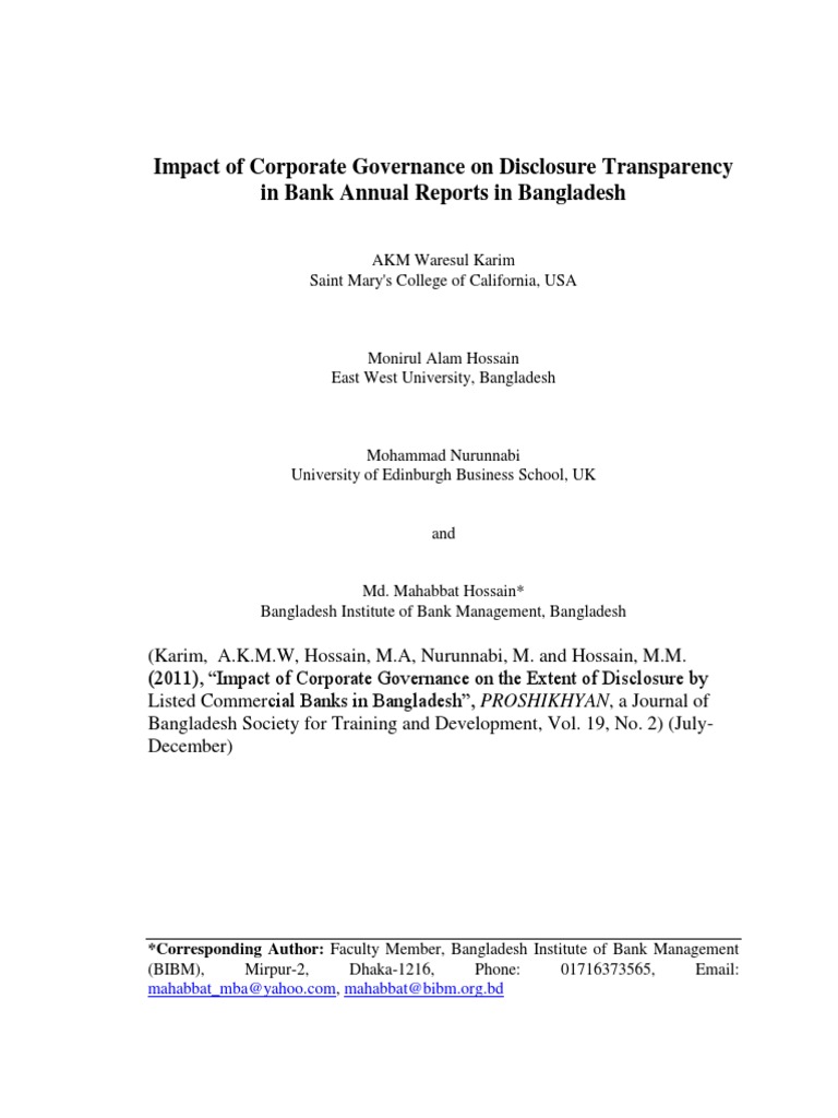 Impact of Corporate Governance On Disclosure Transparency | PDF ...