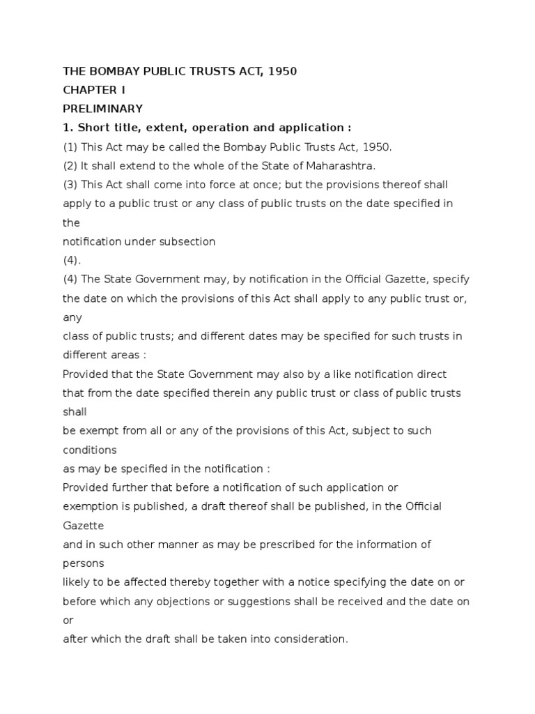 The Bombay Public Trusts Act PDF Wills And Trusts Inheritance