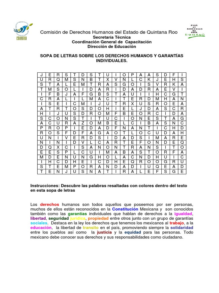 Sopa de Letras: Derechos Humanos | PDF
