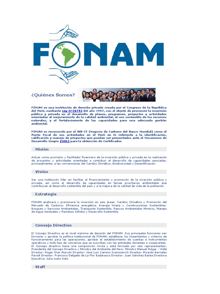 FONAM | PDF | Desarrollo sostenible | Perú