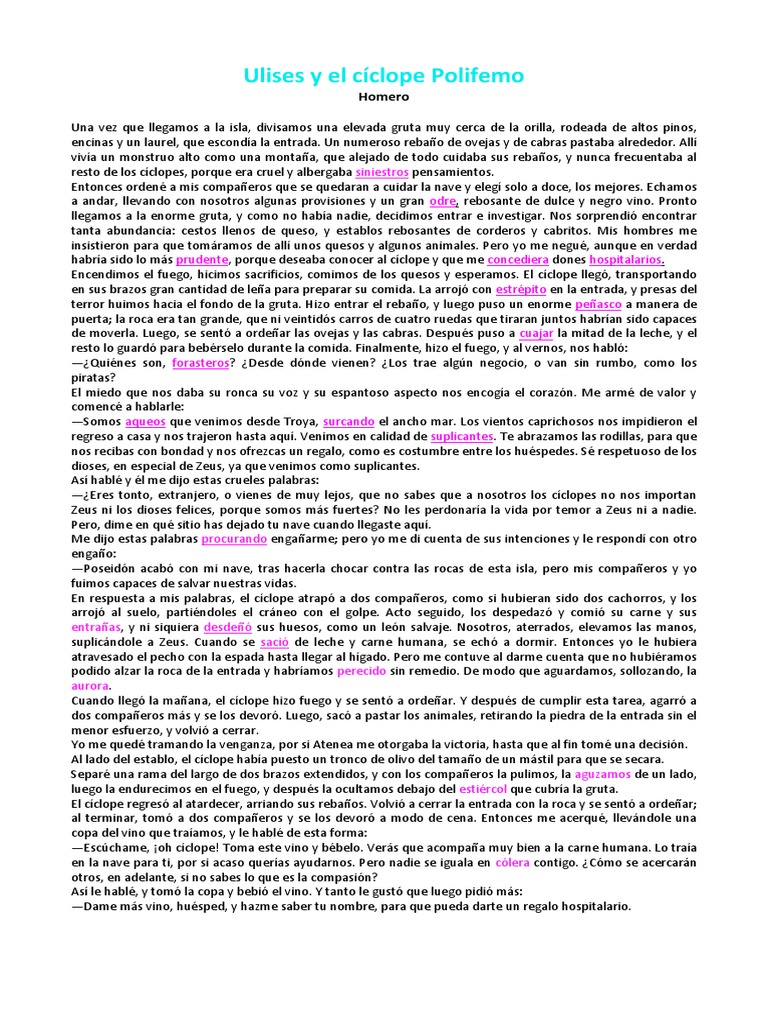 Ulises y El Cíclope Polifemo PDF Odiseo Mitología Paleo Balcánica