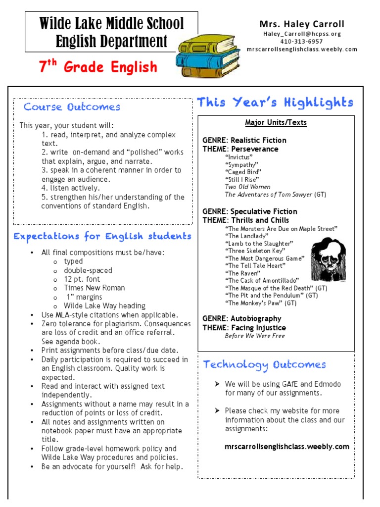 7th Grade Syllabus English 2014 | PDF | Homework | Classroom