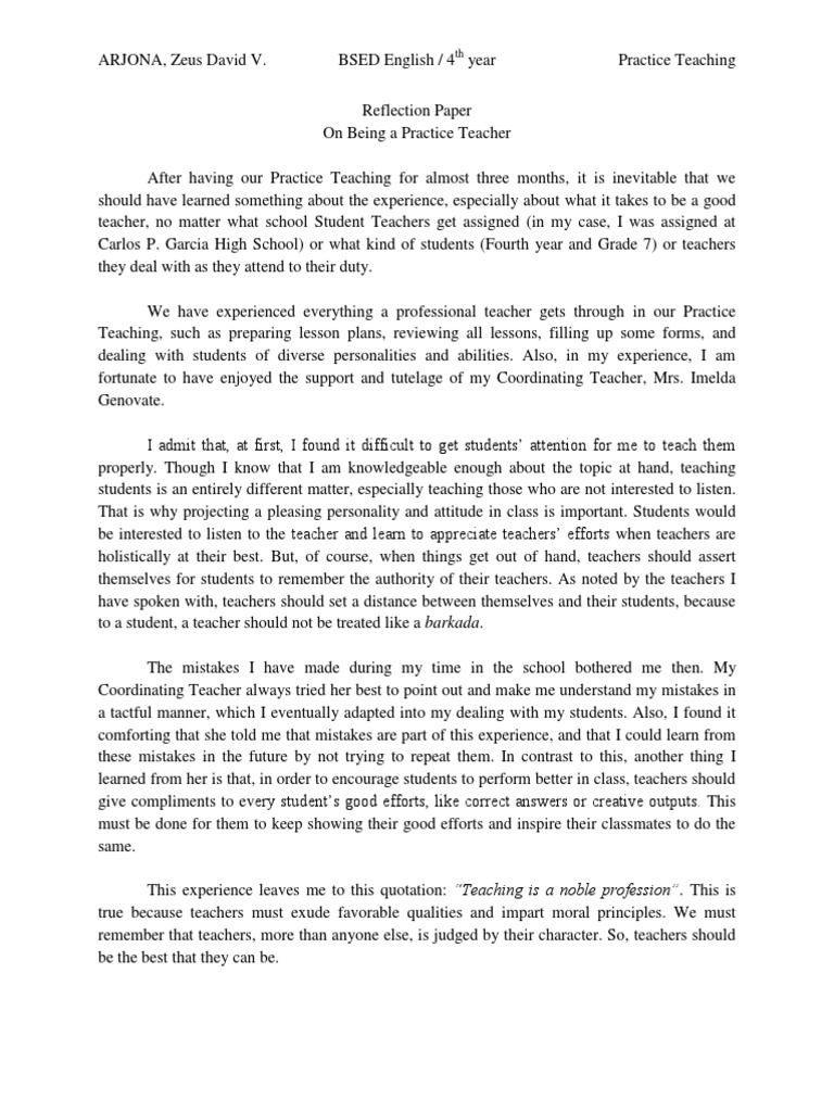 Teaching Experience Reflection Essay - Free Paper Sample