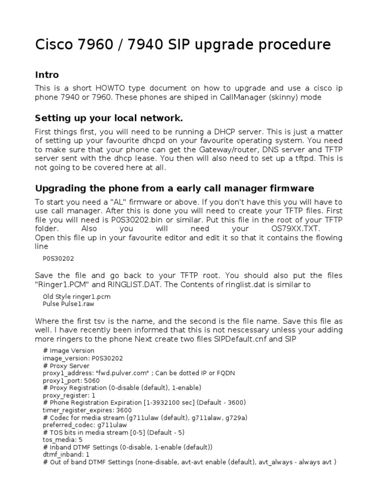 Cisco 7940/7960 SIP Upgrade Guide | PDF | Osi Protocols | Data Transmission