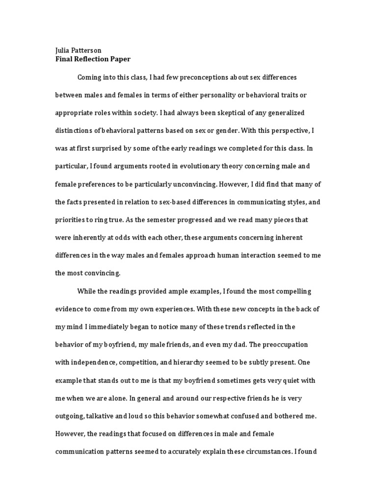 Final Reflection Paper Anthropology Science