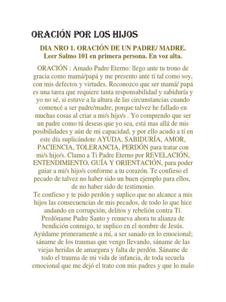 Oraciones para la protección de hijos | PDF | Perdón | Oración