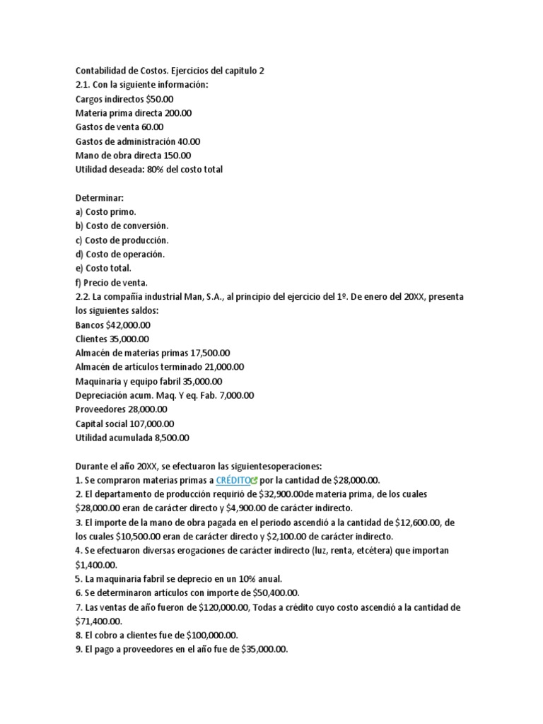 Ejercicios de Contabilidad de Costos | PDF | Costo | Inventario