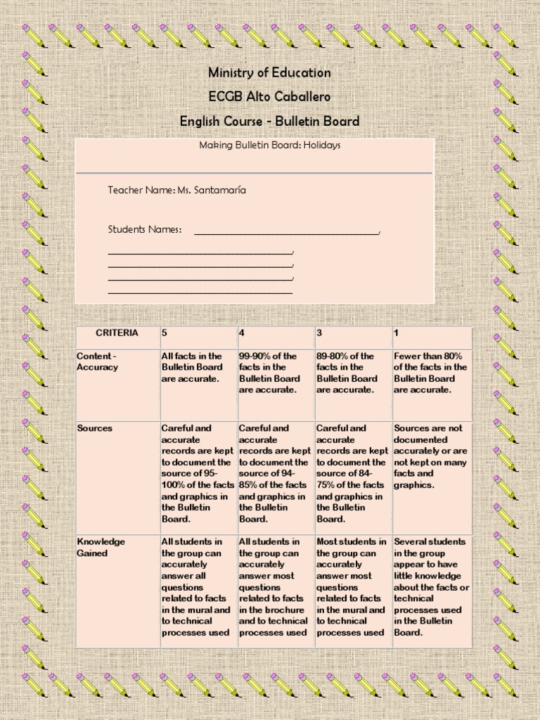 Rubric Bulletin Board PDF Teaching Human Communication