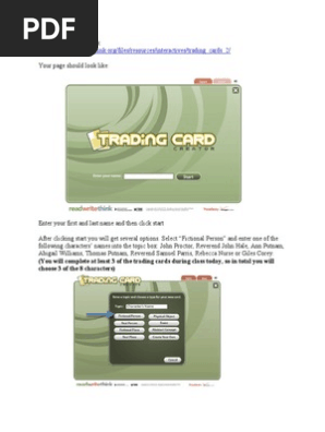 character trading cards activity