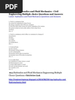 Hydraulics and Fluid Mechanics Engineering Multiple Choice Questions