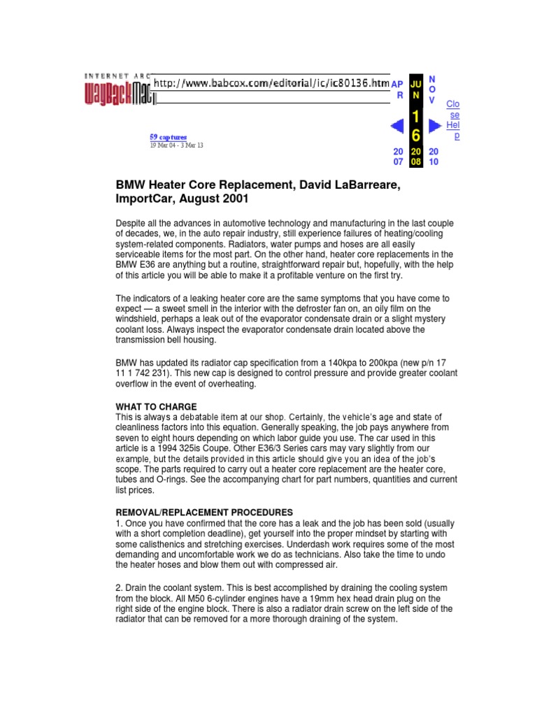 E36 Heater Core Replacement PDF Hvac Automobiles