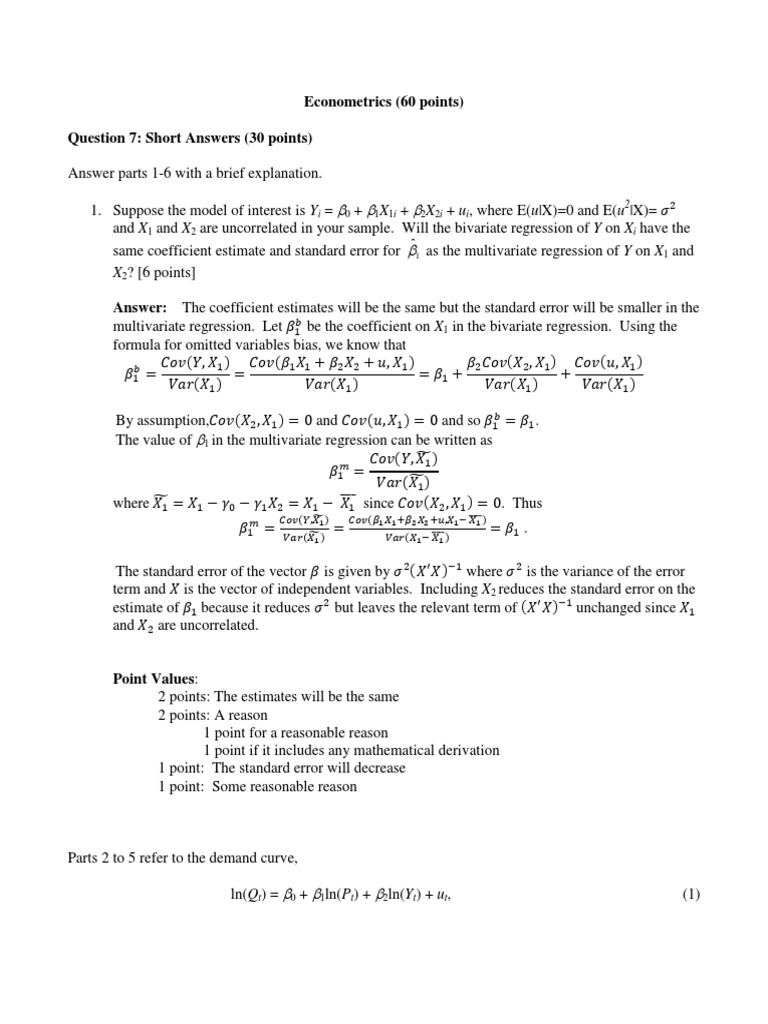 Econometrics Exam: Regression Analysis Insights | PDF | Errors And ...