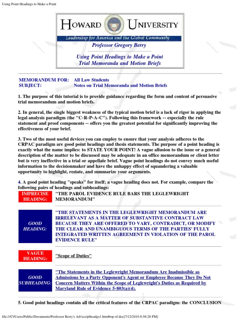 Using Point Headings to Make a Point Brief (Law) Law Of Agency