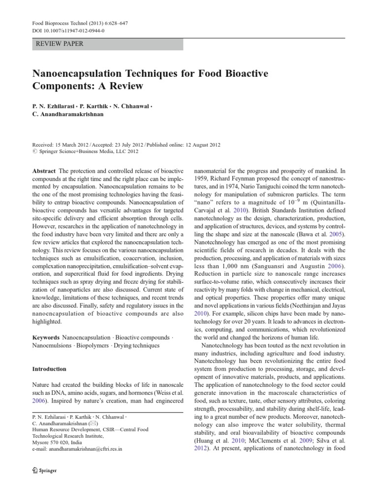 Nanoencapsulation Techniques For Food Bioactive Components A Review Emulsion Nanotechnology