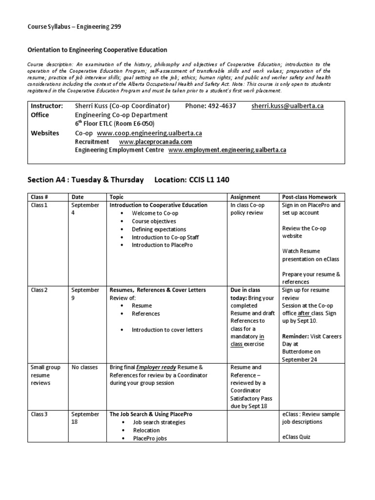 Engineering 299 Co-op Course Overview | PDF | Résumé | Employment