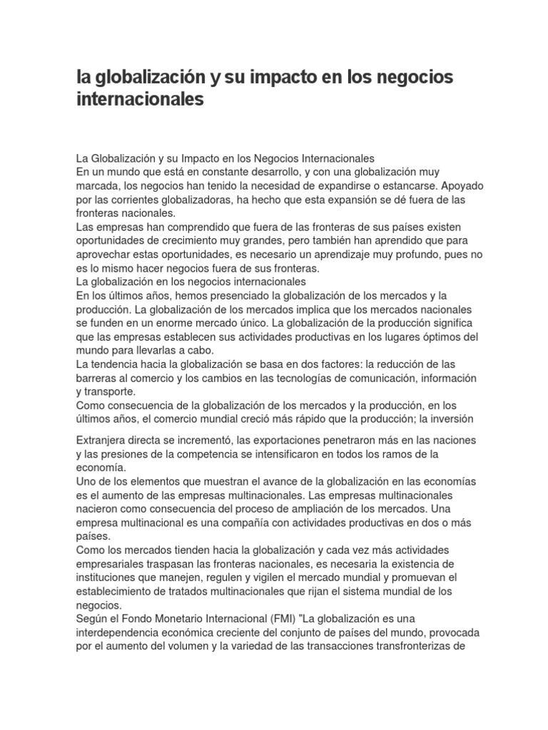 Impacto de la Globalización en Negocios | PDF | Globalización | El ...